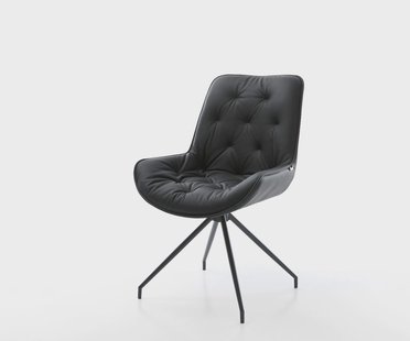 DELIFE Eetkamerstoel Taimi-Flex echt leer zwart kruisframe conisch zwart