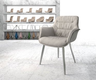 DELIFE Eetkamerstoel Kaira-Flex stripes lichtgrijs 4-poot conisch roestvrij staal