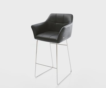 DELIFE Barstoel Yulo-Flex echt leer zwart slipframe roestvrij staal