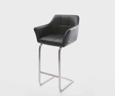 DELIFE Barstoel Yulo-Flex echt leer zwart sledestoel vlak roestvrij staal