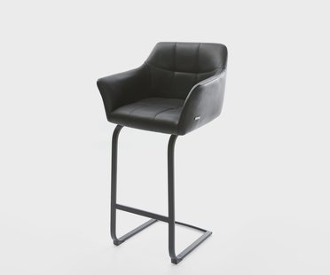 DELIFE Barstoel Yulo-Flex echt leer zwart sledestoel vlak metaal