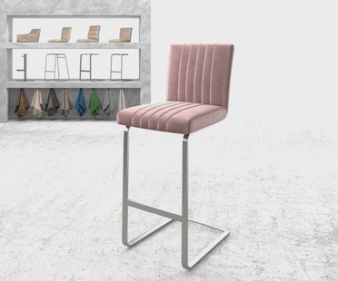 DELIFE Barstoel Luiga-Flex fluweel rosé sledestoel vlak roestvrij staal