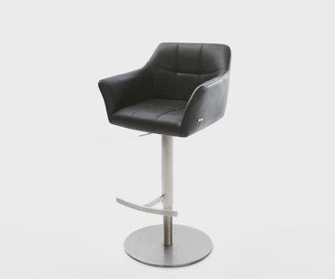 DELIFE Barstoel Yulo-Flex echt leer zwart draaivoet hoogte verstelbaar roestvrij staal