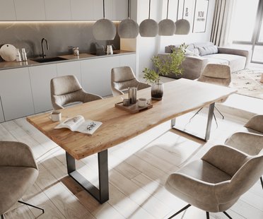 DELIFE Eettafel Classic-Edge 260x100 acacia natuur frame hoekig metaal zwart