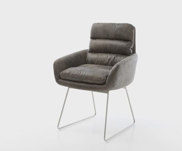 DELIFE Eetkamerstoel Abelia-Flex met armleuning microvelours grijs antiek slipframe roestvrij staal