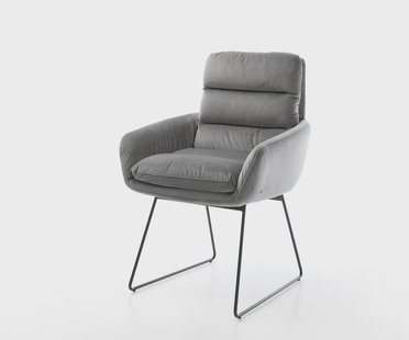 DELIFE Eetkamerstoel Abelia-Flex met armleuning fluweel grijs slipframe zwart