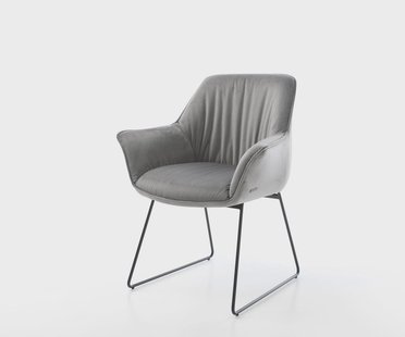 DELIFE Eetkamerstoel Keila-Flex met armleuning fluweel grijs slipframe zwart