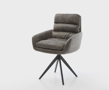 DELIFE Eetkamerstoel Abelia-Flex met armleuning microvelours grijs antiek kruisframe hoekig zwart