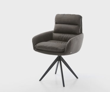 DELIFE Eetkamerstoel Abelia-Flex met armleuning microvelours antraciet vintage kruisframe hoekig zwart