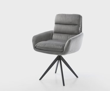 DELIFE Eetkamerstoel Abelia-Flex met armleuning fluweel grijs kruisframe hoekig zwart