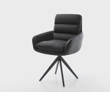 DELIFE Eetkamerstoel Abelia-Flex met armleuning echt leer zwart kruisframe hoekig zwart