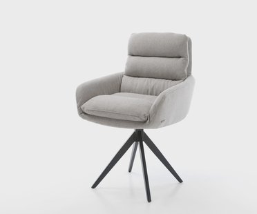 DELIFE Eetkamerstoel Abelia-Flex met armleuning stripes lichtgrijs kruisframe hoekig zwart