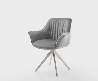 DELIFE Eetkamerstoel Keila-Flex met armleuning fluweel grijs kruisframe hoekig roestvrij staal