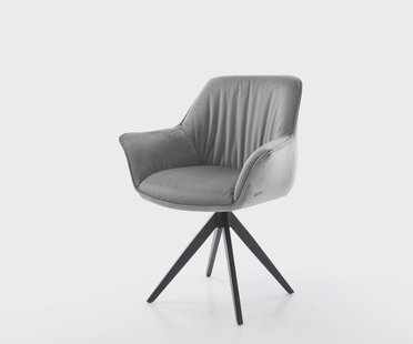 DELIFE Eetkamerstoel Keila-Flex met armleuning fluweel grijs kruisframe hoekig zwart