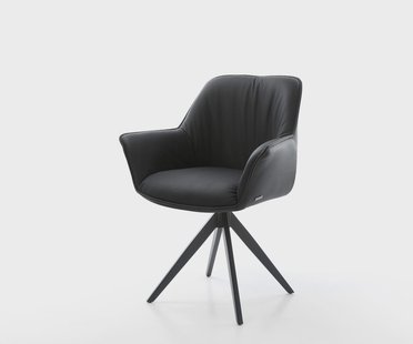 DELIFE Eetkamerstoel Keila-Flex met armleuning echt leer zwart kruisframe hoekig zwart