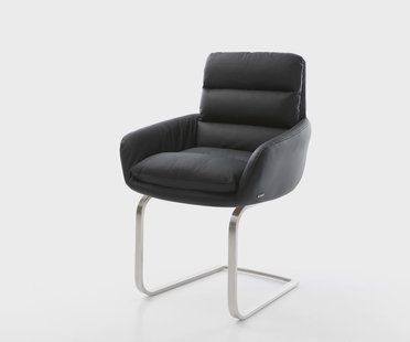 DELIFE Sledemodel Abelia-Flex met armleuning echt leer zwart sledemodel vlak roestvrij staal