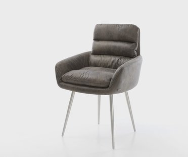 DELIFE Eetkamerstoel Abelia-Flex met armleuning microvelours grijs antiek 4-poot conisch roestvrij staal