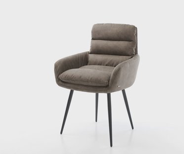 DELIFE Eetkamerstoel Abelia-Flex met armleuning microvelours taupe vintage 4-poot conisch zwart