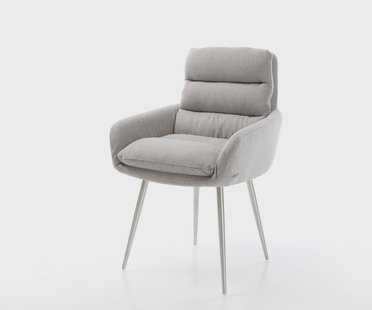 DELIFE Eetkamerstoel Abelia-Flex met armleuning stripes lichtgrijs 4-poot conisch roestvrij staal