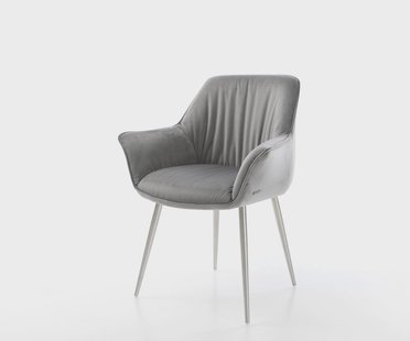 DELIFE Eetkamerstoel Keila-Flex met armleuning fluweel grijs 4-poot conisch roestvrij staal