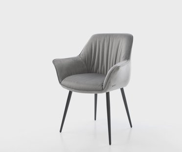 DELIFE Eetkamerstoel Keila-Flex met armleuning fluweel grijs 4-poot conisch zwart