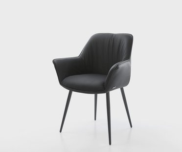 DELIFE Eetkamerstoel Keila-Flex met armleuning echt leer zwart 4-poot conisch zwart