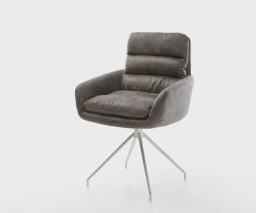 DELIFE Eetkamerstoel Abelia-Flex met armleuning microvelours grijs antiek kruisframe conisch roestvrij staal