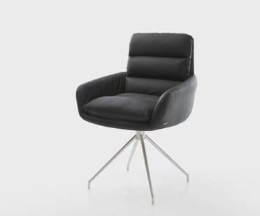 DELIFE Eetkamerstoel Abelia-Flex met armleuning echt leer zwart kruisframe conisch roestvrij staal