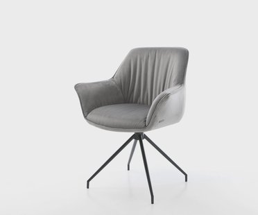 DELIFE Eetkamerstoel Keila-Flex met armleuning fluweel grijs kruisframe conisch zwart