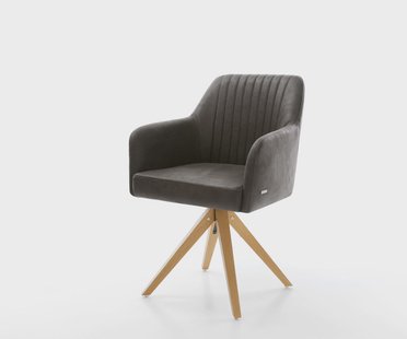 DELIFE Eetkamerstoel Greg-Flex microvelours antraciet vintage houten frame hoekig natuur pocketveer kern