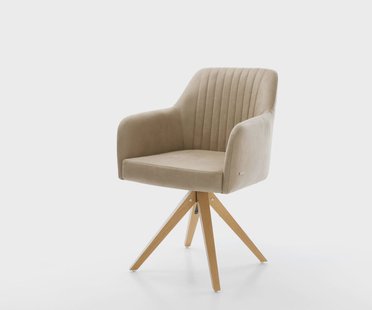 DELIFE Eetkamerstoel Greg-Flex microvelours beige vintage houten frame hoekig natuur pocketveer kern