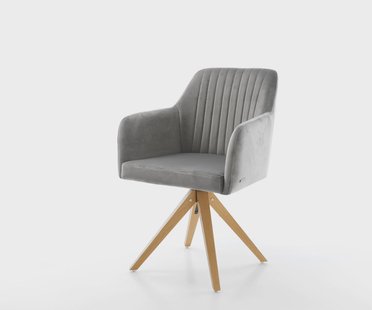 DELIFE Eetkamerstoel Greg-Flex fluweel grijs houten frame hoekig natuur