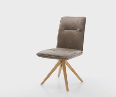 DELIFE Eetkamerstoel Vinjo-Flex microvelours taupe vintage houten frame hoekig natuur