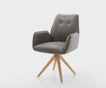 DELIFE Eetkamerstoel Zoa-Flex microvelours grijs antiek houten frame hoekig natuur pocketveer kern