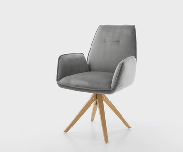 DELIFE Eetkamerstoel Zoa-Flex fluweel grijs houten frame hoekig natuur pocketveer kern