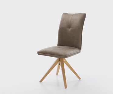 DELIFE Eetkamerstoel Maddy-Flex microvelours taupe vintage houten frame hoekig natuur