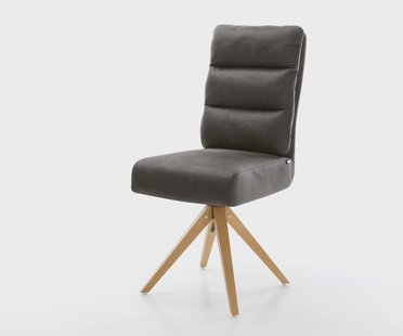 DELIFE Eetkamerstoel Pela-Flex microvelours antraciet vintage houten frame hoekig natuur pocketveer kern