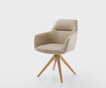 DELIFE Eetkamerstoel Pejo-Flex microvelours beige vintage houten frame hoekig natuur pocketveer kern