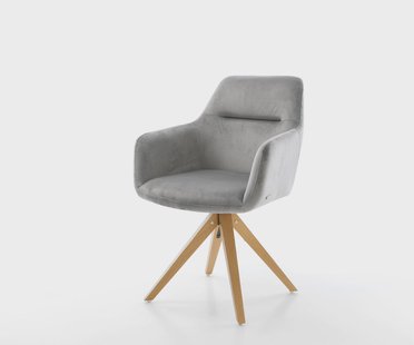 DELIFE Eetkamerstoel Pejo-Flex fluweel grijs houten frame hoekig natuur pocketveer kern