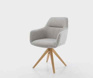 DELIFE Eetkamerstoel Pejo-Flex stripes lichtgrijs houten frame hoekig natuur