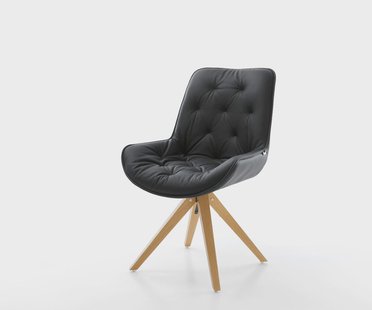 DELIFE Eetkamerstoel Taimi-Flex echt leer zwart houten frame hoekig natuur