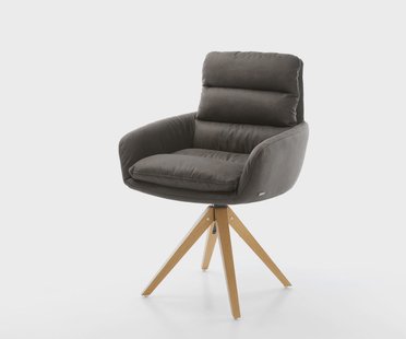 DELIFE Eetkamerstoel Abelia-Flex met armleuning microvelours antraciet vintage houten frame hoekig natuur