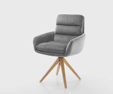 DELIFE Eetkamerstoel Abelia-Flex met armleuning fluweel grijs houten frame hoekig natuur