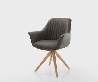 DELIFE Eetkamerstoel Keila-Flex met armleuning microvelours antraciet vintage houten frame hoekig natuur