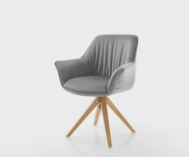 DELIFE Eetkamerstoel Keila-Flex met armleuning fluweel grijs houten frame hoekig natuur
