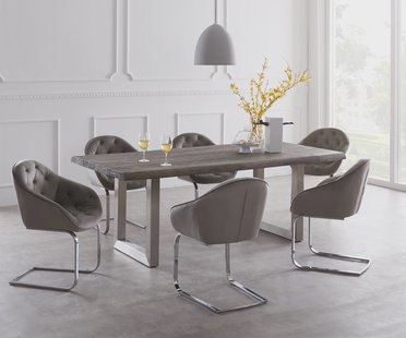 DELIFE Eettafel Edge 220x100cm XL acacia platina roestvrijstaal breed Live-Edge