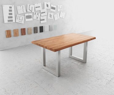 DELIFE Eettafel Edge 160x90cm XL acacia natuur roestvrijstaal breed Live-Edge