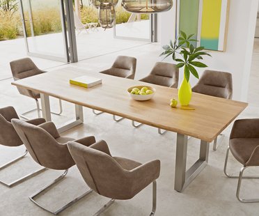 DELIFE Eettafel Edge 260x100x2,5-3 eiken natuur roestvrijstaal breed Live-Edge