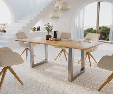 DELIFE Eettafel Edge 200x100x2,5-3 eiken natuur roestvrijstaal breed Live-Edge