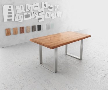 DELIFE Eettafel Edge 160x90cm XL acacia natuur roestvrijstaal smal Live-Edge